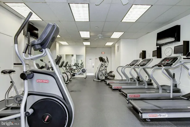 a view of a room with gym equipment