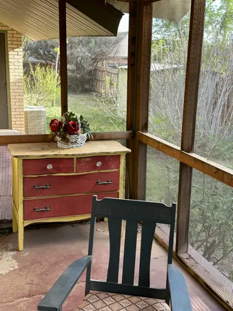 a dining room with a window