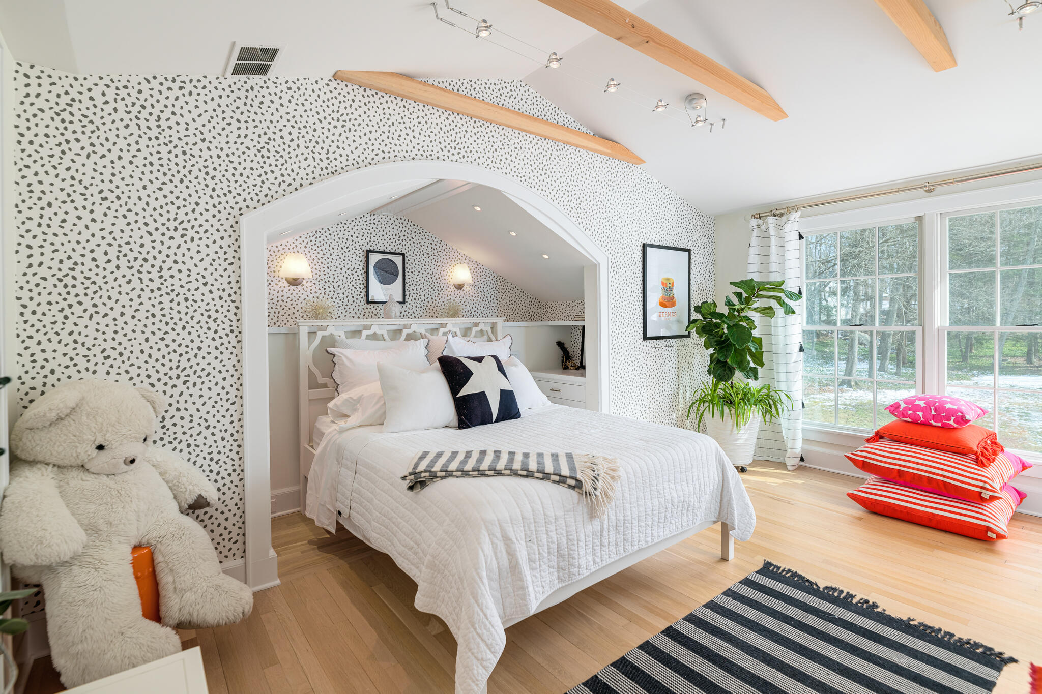 65 Mill Road New Canaan, CT 06840 - Photo 32 of 42 a bedroom with a bed and a potted plant