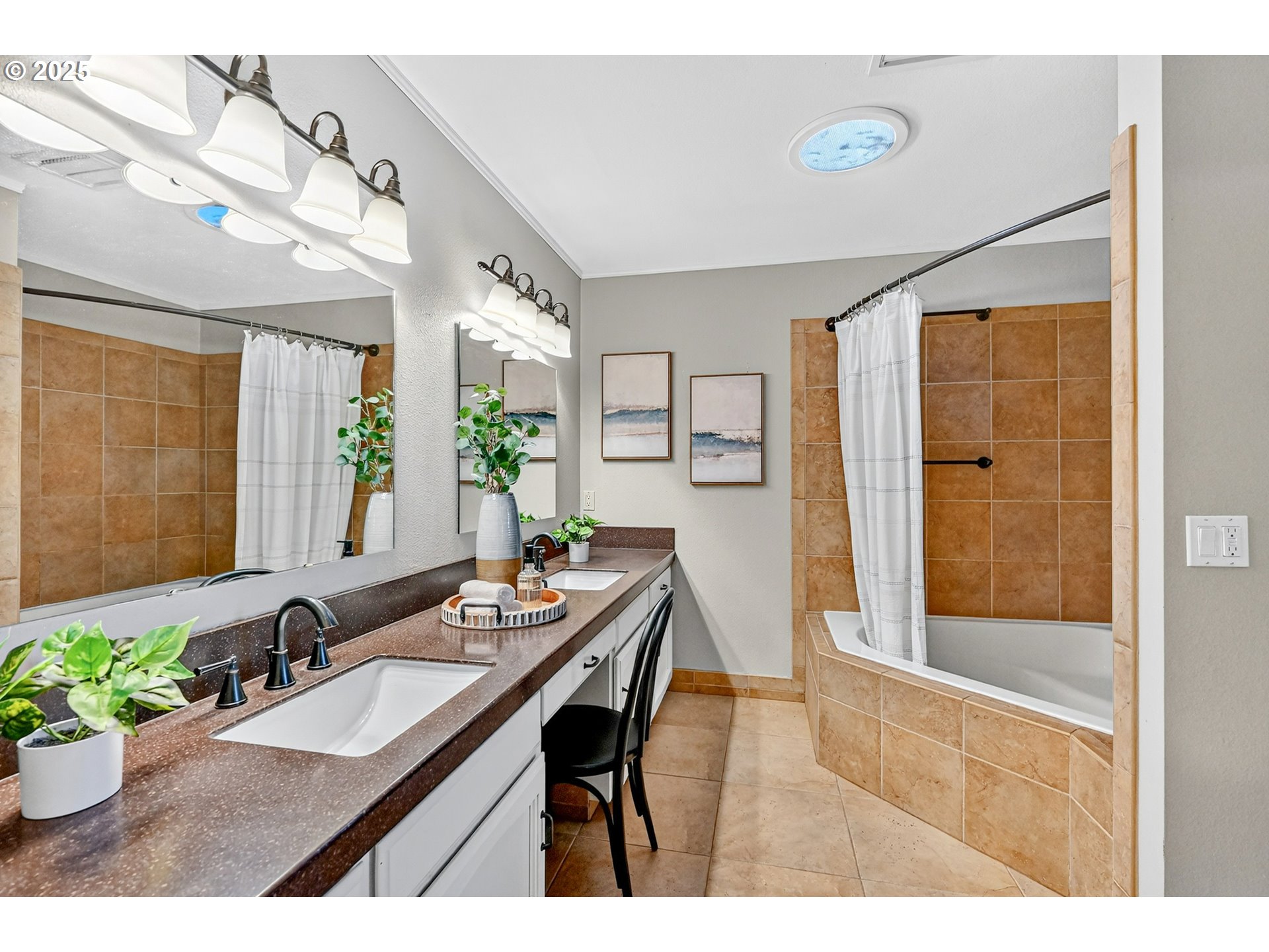 37902 Southeast Porter Road Estacada, OR 97023 - Photo 17 of 48 a bathroom with a granite countertop sink a mirror and a shower