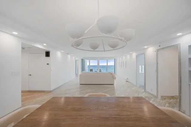 a view of a livingroom with a chandelier