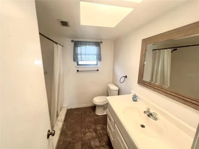 a bathroom with a sink a toilet and a mirror