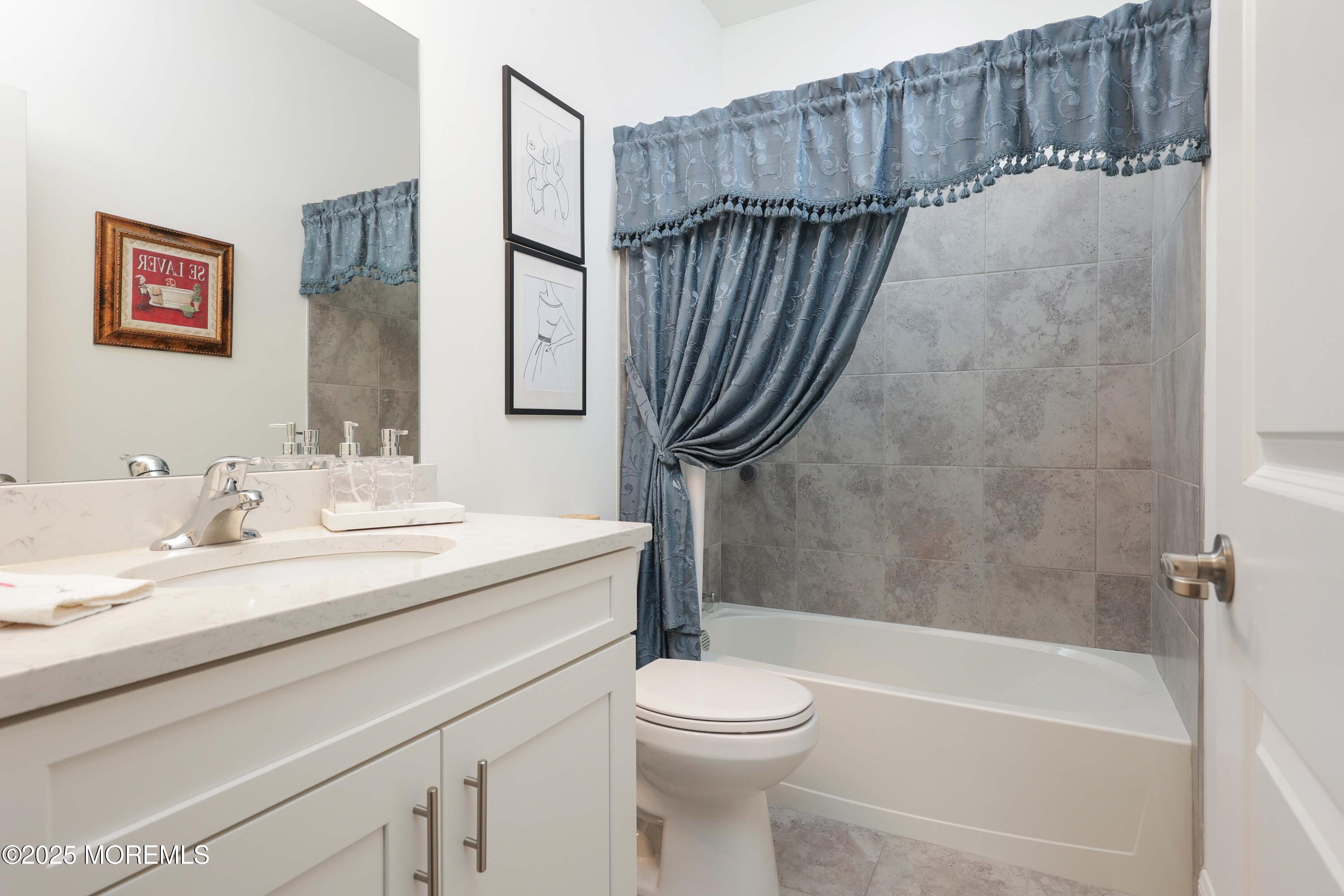 152 Edenton Drive Barnegat, NJ 08005 - Photo 17 of 36 a bathroom with a granite countertop sink toilet and shower