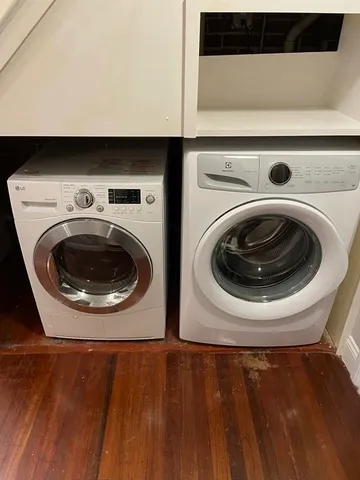 a utility room with dryer and washer