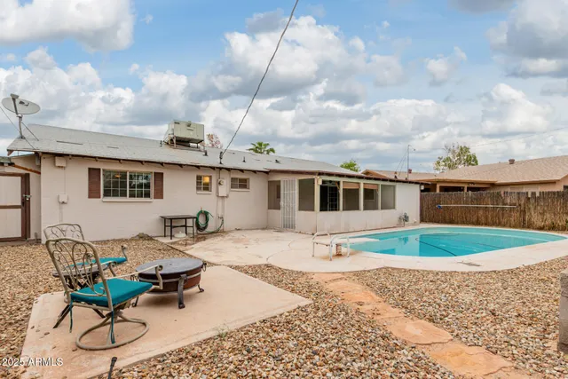 a front view of a house with patio