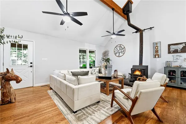 a living room with furniture