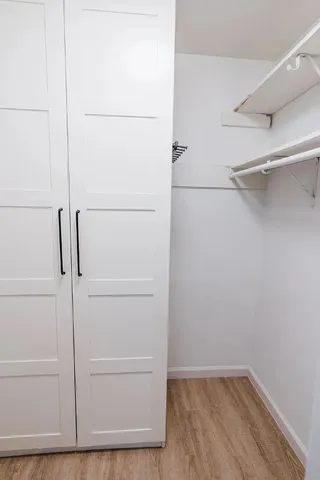 a view of walk in closet with empty racks