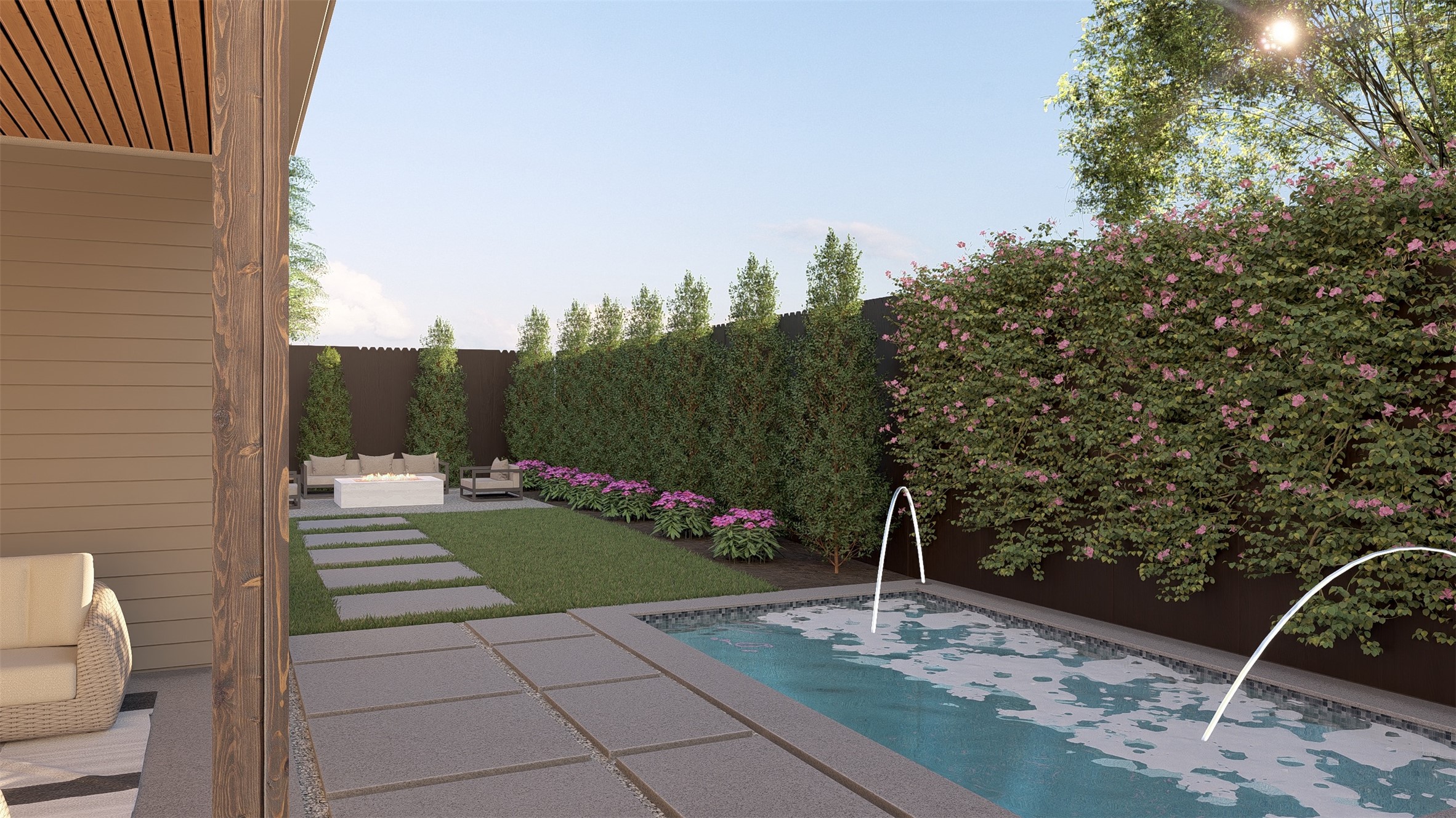 706 East 46th Street Austin, TX 78751 - Photo 5 of 40 View of swimming pool featuring patio surround, an outdoor living space, and a fenced backyard