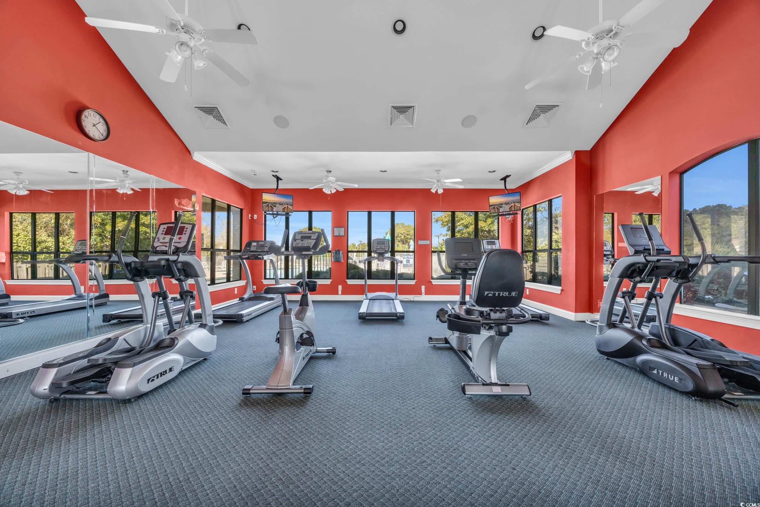 547 Beckham Court Murrells Inlet, SC 29576 - Photo 38 of 40 Exercise room featuring ceiling fan and high vault