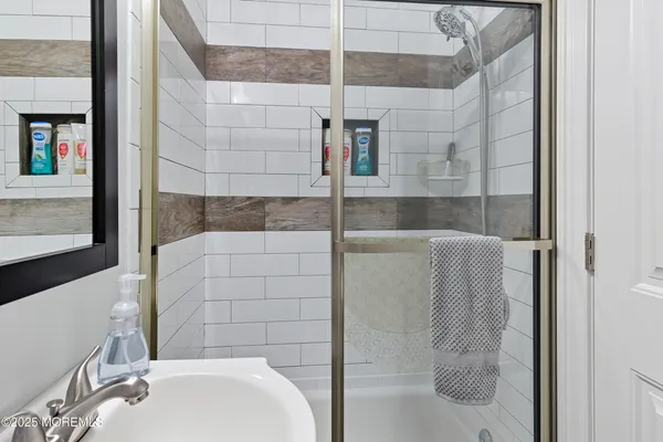 a bathroom with a bathtub