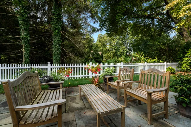 a view of a chair and table