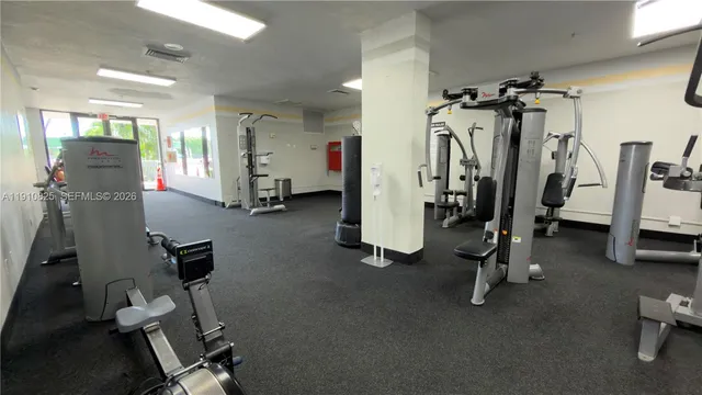 a view of a room with gym equipment