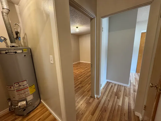 a bathroom with a toilet and a mirror