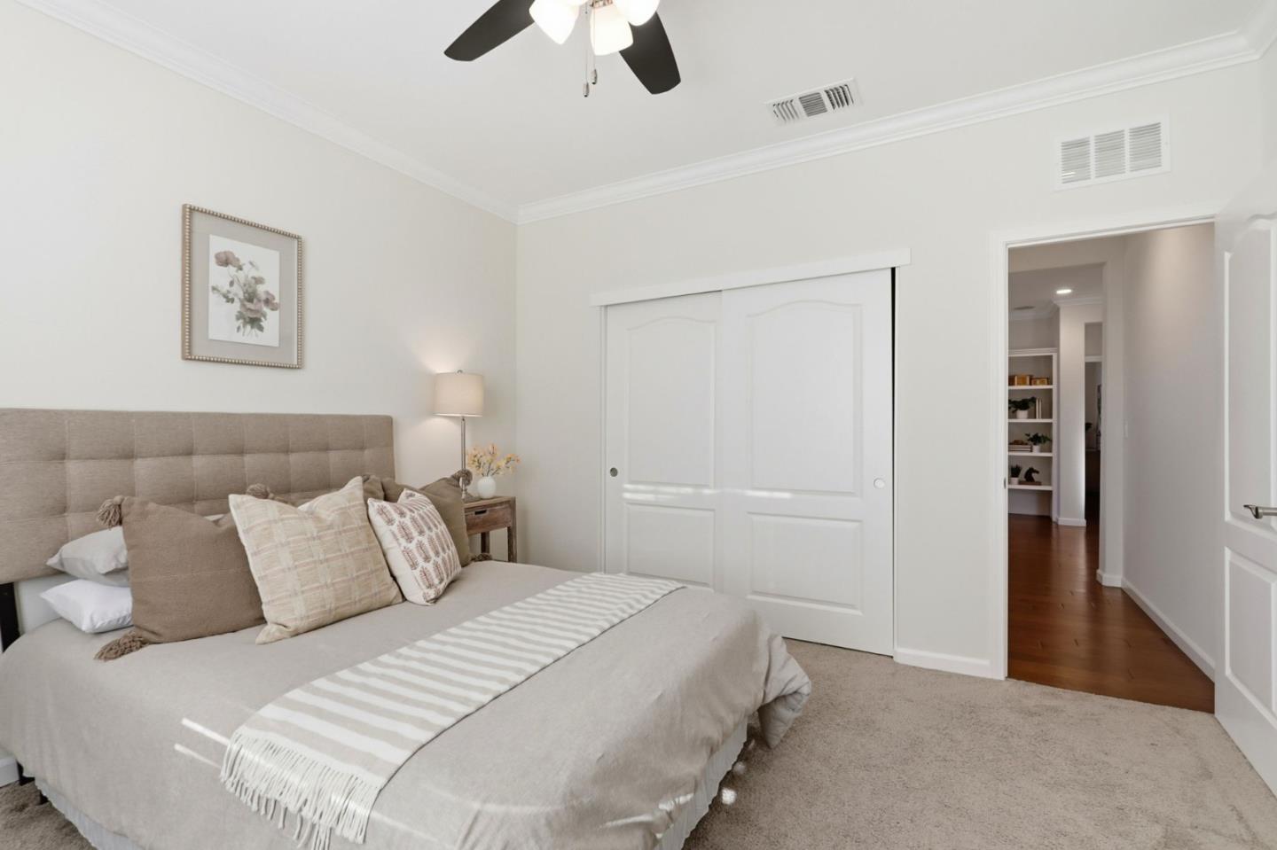 18800 Paprika Drive Morgan Hill, CA 95037 - Photo 43 of 64 a bedroom with a bed and a ceiling fan