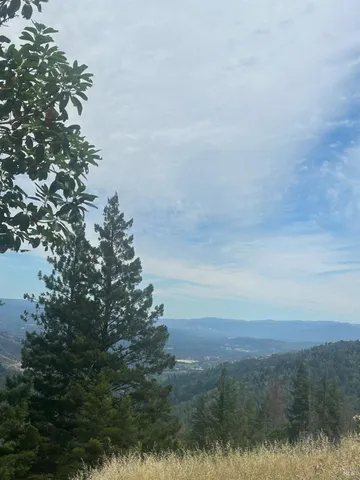 an aerial view of a house with a yard and greenery space