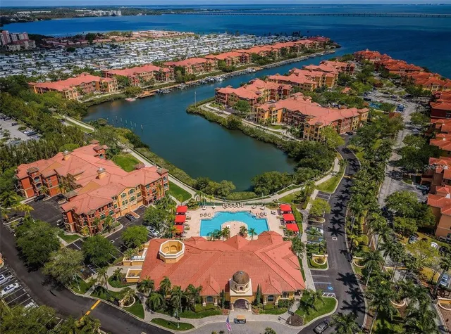 an aerial view of swimming pool and outdoor space