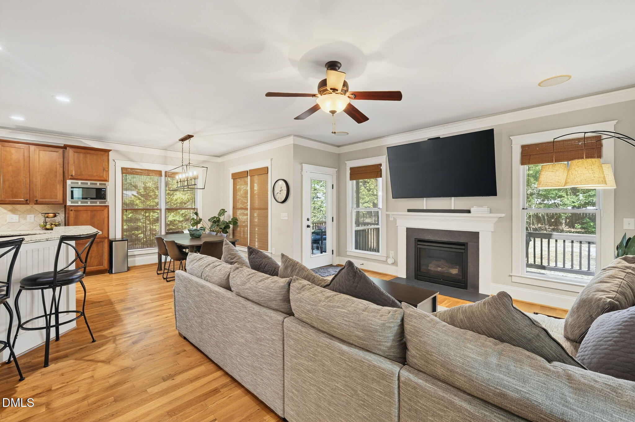 4305 Windscape Drive Apex, NC 27539 - Photo 23 of 50 a living room with furniture a fireplace and a flat screen tv