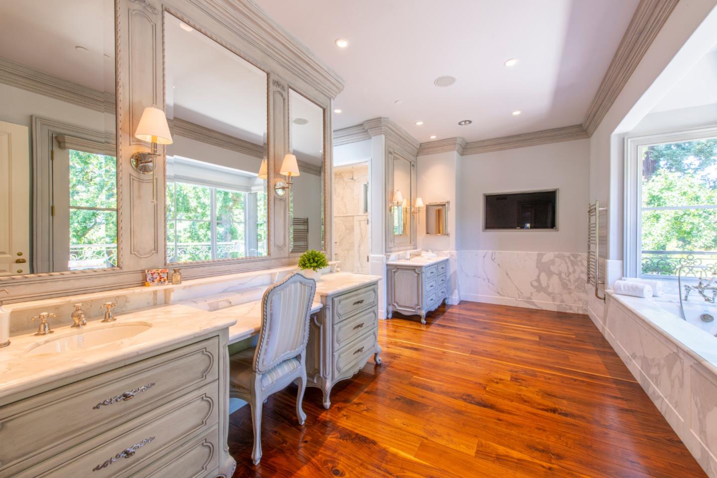 35 Ralston Road Atherton, CA 94027 - Photo 15 of 34 a spacious bathroom with a large tub sink and mirror