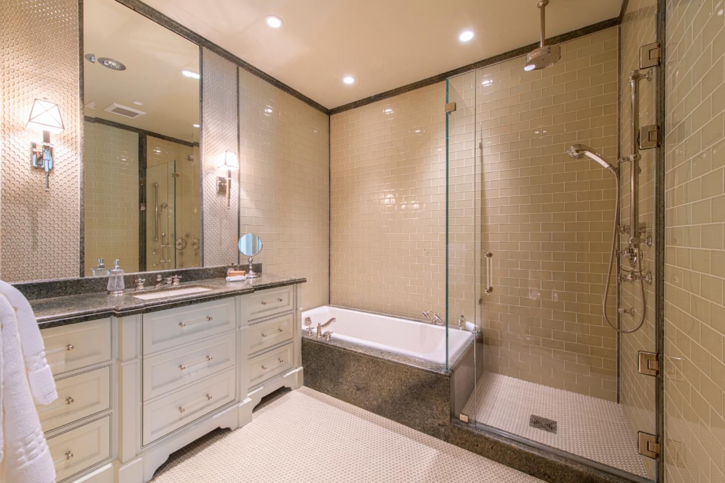 35 Ralston Road Atherton, CA 94027 - Photo 25 of 34 a bathroom with a double vanity sink toilet and shower