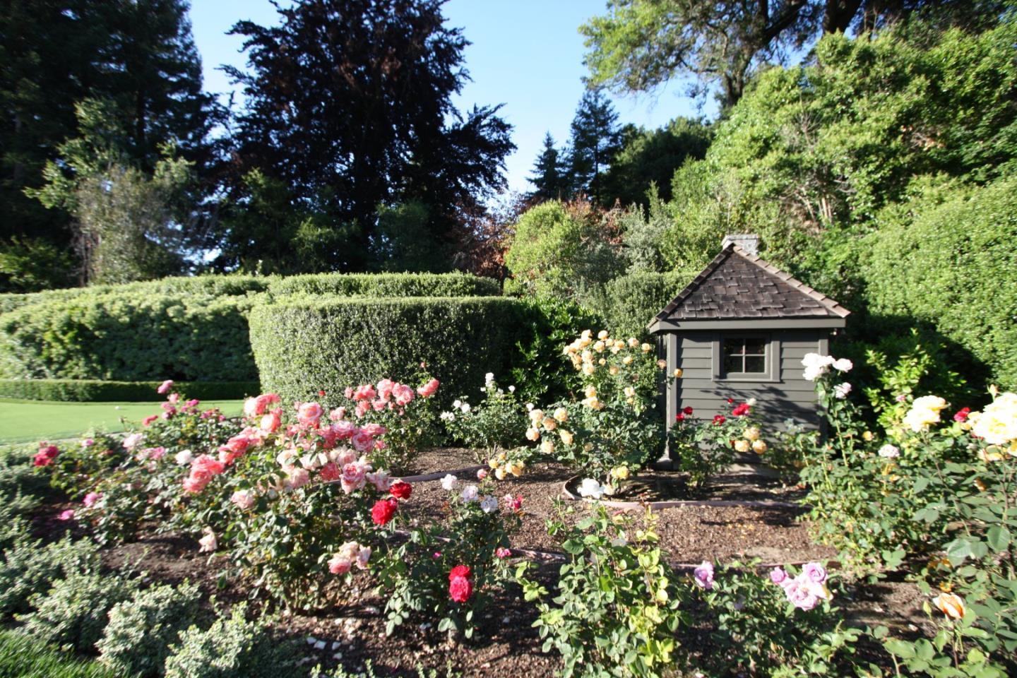 35 Ralston Road Atherton, CA 94027 - Photo 33 of 34 a view of a garden with a fountain