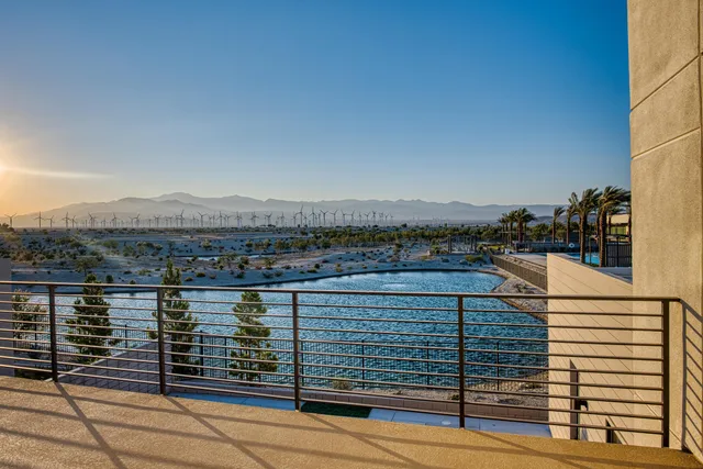 a view of a park with palm trees