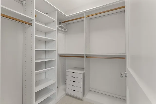 a view of walk in closet with empty racks