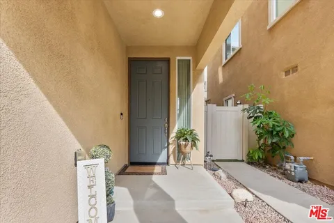 a potted plant sitting in front of a door