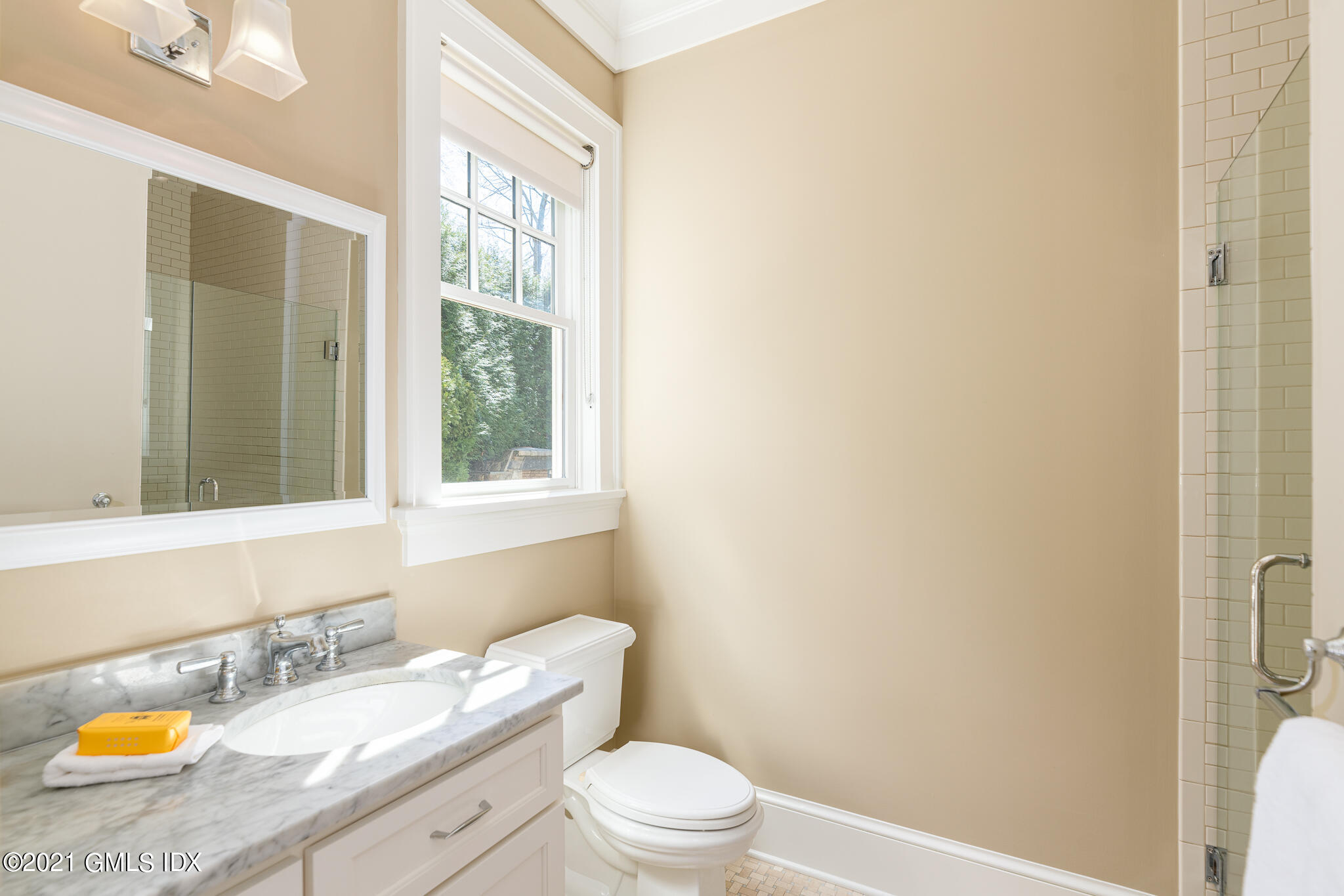 5 Gilliam Lane Riverside, CT 06878 - Photo 17 of 46 a bathroom with a granite countertop sink mirror vanity and toilet