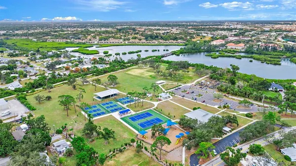an aerial view of a city