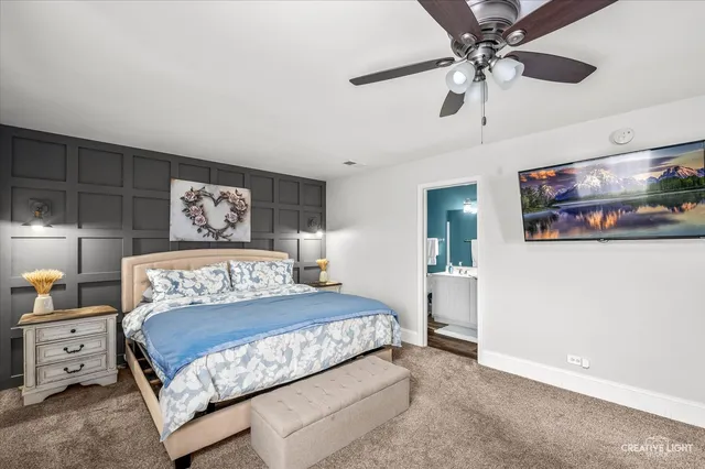 a bedroom with a bed and a closet