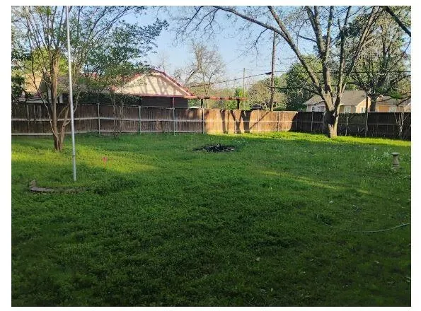a view of a yard with a large tree