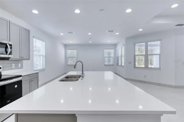 a view of a house with a yard and potted plants