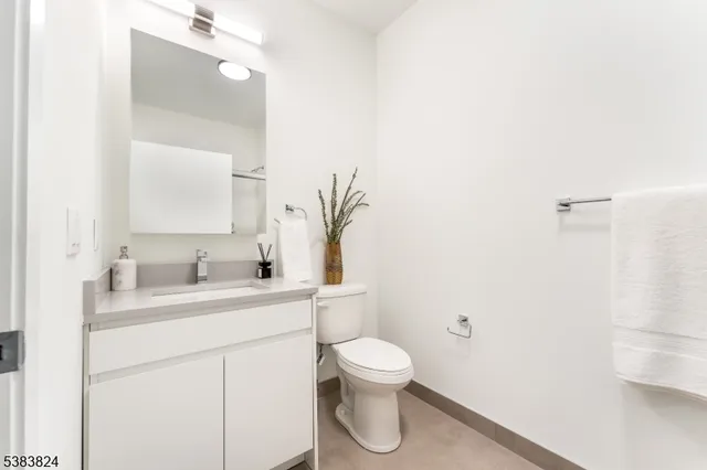 a bathroom with a toilet a sink and mirror