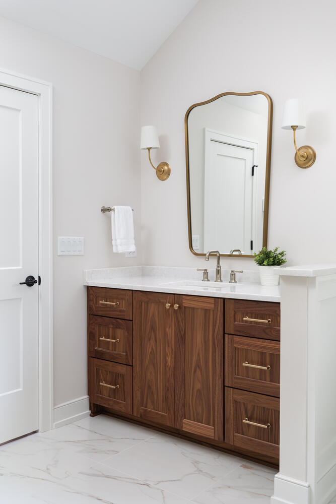 706 South Loomis Street Naperville, IL 60540 - Photo 29 of 43 a bathroom with a double vanity sink and mirror