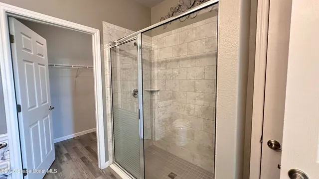 a view of a room with racks on the wall