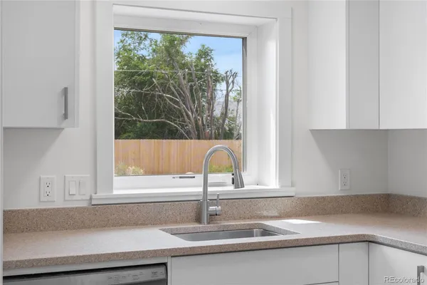 a kitchen with a sink and a window