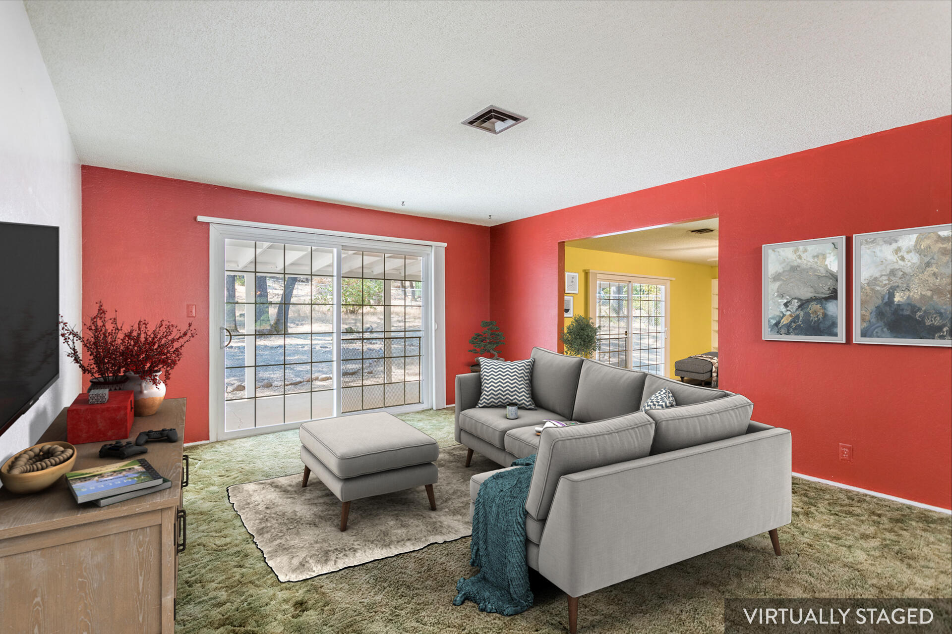 8850 Redbank Road Redding, CA 96001 - Photo 3 of 18 a living room with furniture and a floor to ceiling window