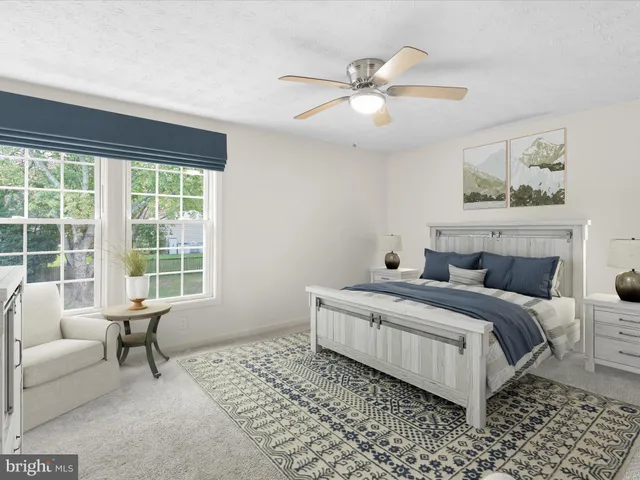 a living room with a bed furniture and a window