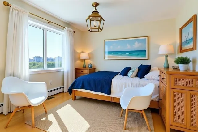 a bedroom with a bed and windows