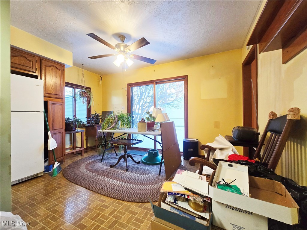 195 Mornington Road Vermilion, OH 44089 - Photo 20 of 21 Dining room with ceiling fan and a textured ceiling