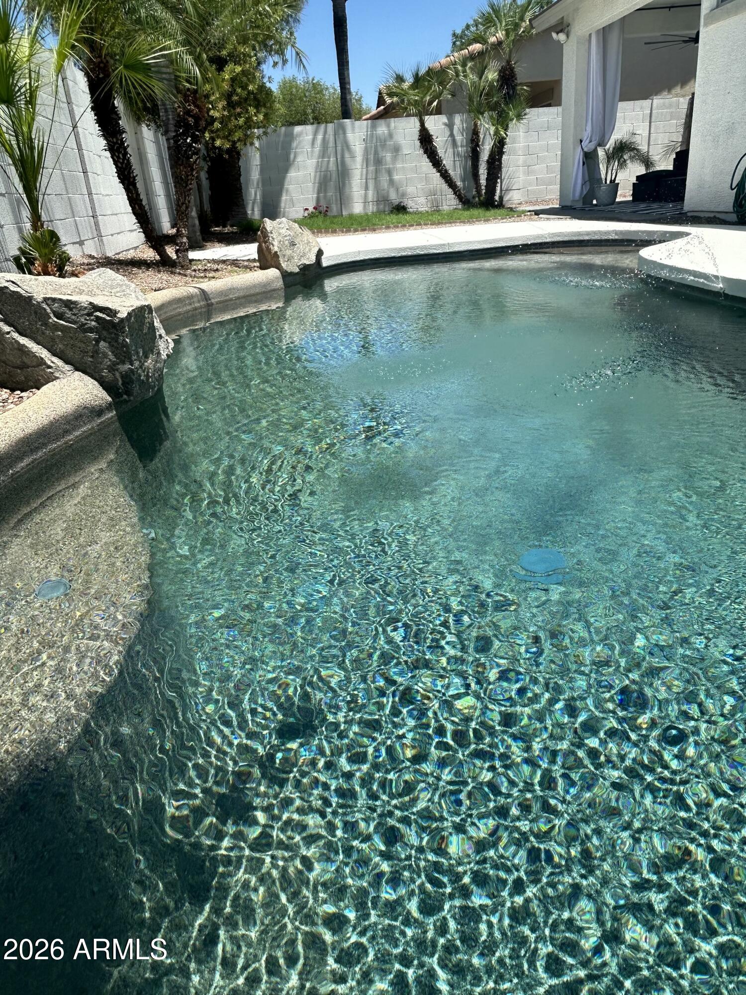 3674 South Joshua Tree Lane Gilbert, AZ 85297 - Photo 23 of 30 a view of pool with lawn chairs and plants