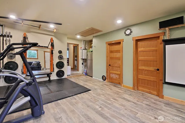 a view of a room with gym equipment