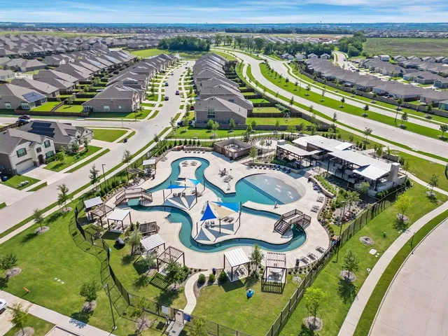 an aerial view of a swimming