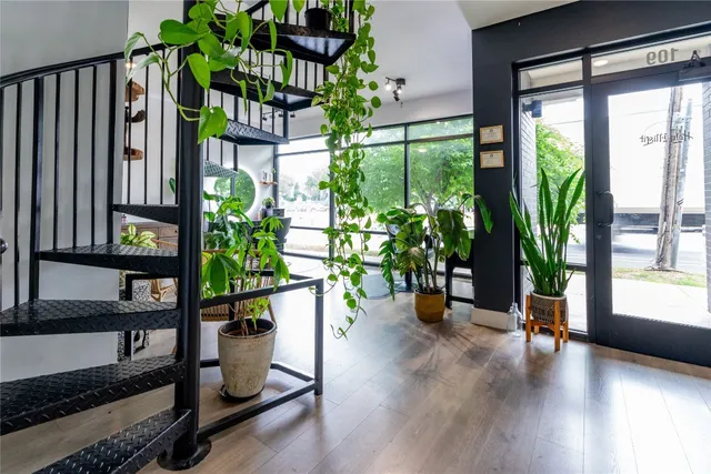 a living room with patio area
