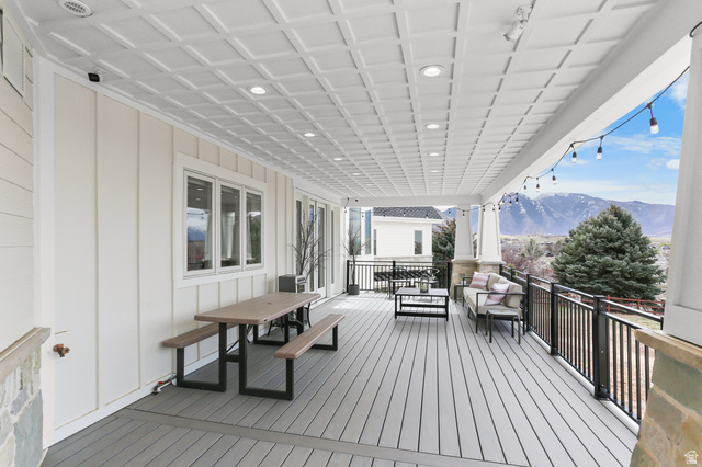 1354 South 800 East Mapleton, UT 84664 - Photo 108 of 129 Wooden terrace with a mountain view and an outdoor hangout area