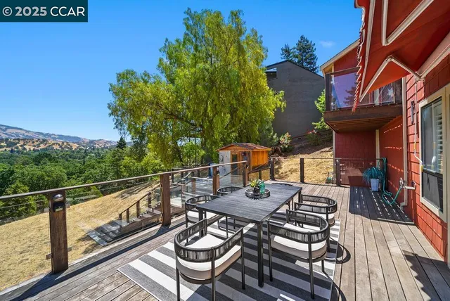 a view of a chairs and table on the balcony
