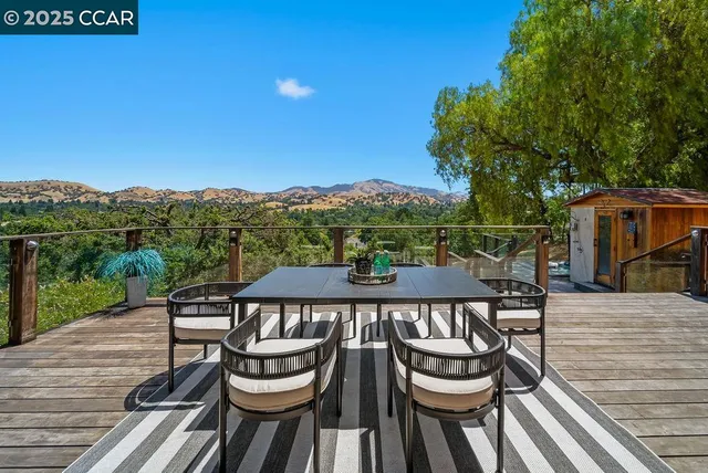 a view of a table and chairs on the roof deck