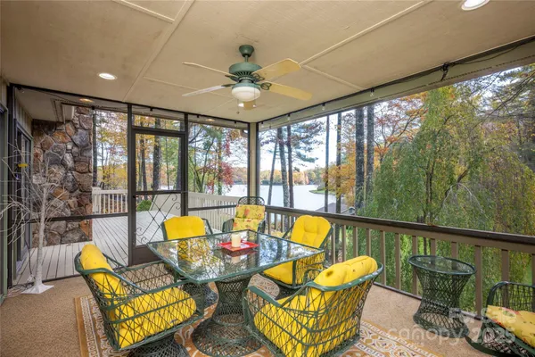 a view of a swimming pool with a patio