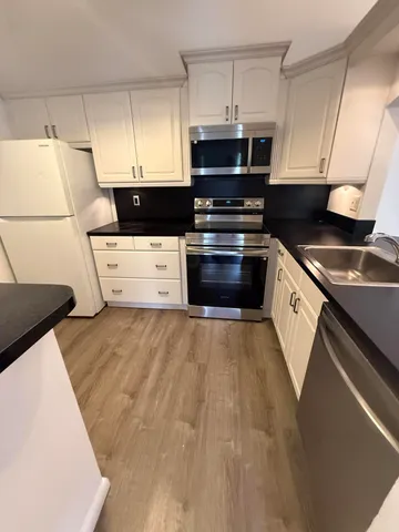 a kitchen with a sink a stove and refrigerator
