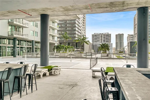 a view of a city street from a building